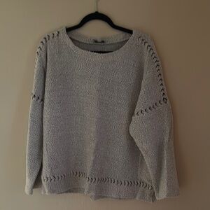 Lucky Brand Gray Crew Neck Sweater with Decorative Stitching